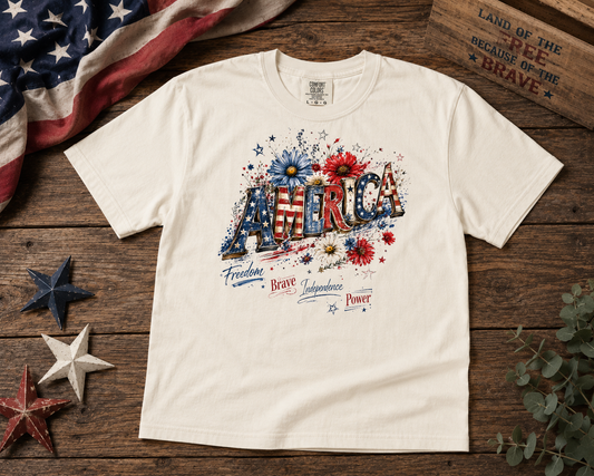 America Floral Graphic Tee