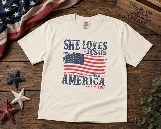 She Loves Jesus & America Graphic Tee