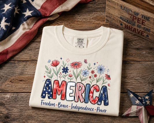 Watercolor America Floral Graphic Tee